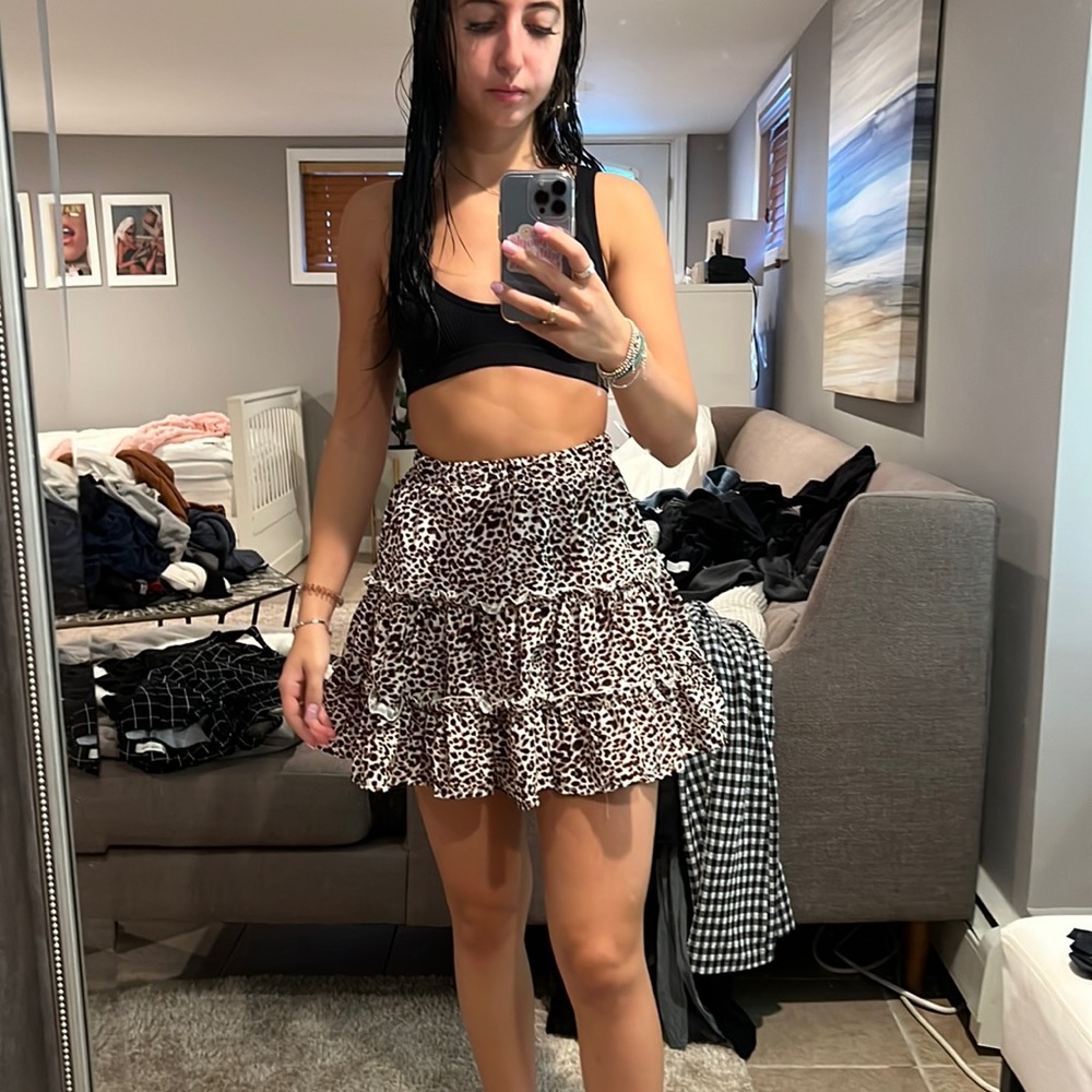 Cheetah print skirt.